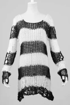 Punk Rave Damage Striped Sweater [Black/White] -Kreepsville Sales 032