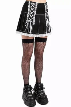 Lolita Pleated Skirt [Black/White] -Kreepsville Sales AF4386 BLKWHT S