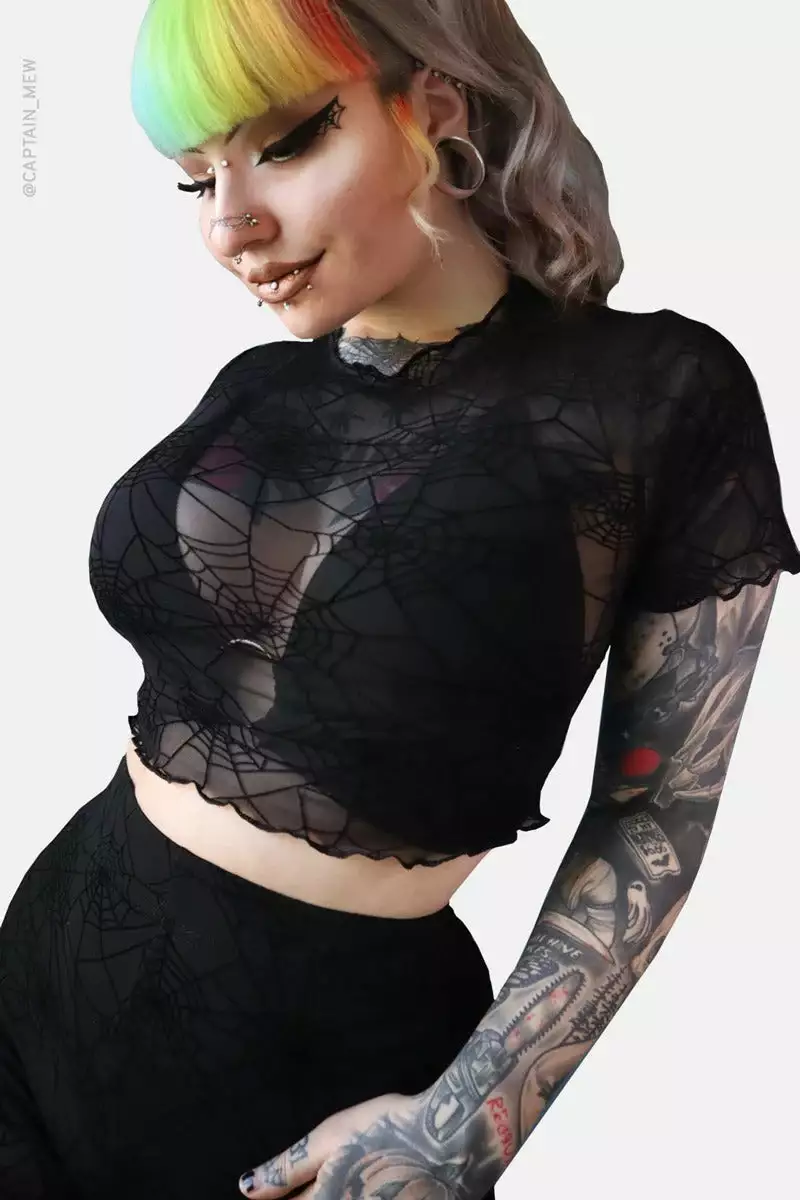 Spiderweb Mesh Short Sleeve Crop Top 3 Spiderweb Mesh Short Sleeve Crop Top