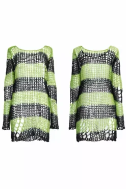 Bleed Green Striped Sweater [BLACK/GREEN] -Kreepsville Sales Emo Top for women