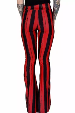 Distressed Striped Hellz Bellz Bell Bottoms [BLACK/RED] -Kreepsville Sales Emo Valentines day Leggings
