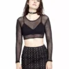 Tripp NYC Long Sleeve Crop Fishnet Top -Kreepsville Sales FN4617 BLK F