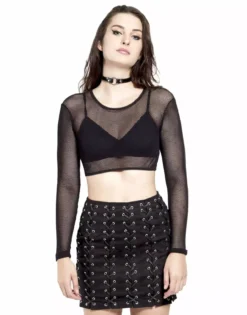 Tripp NYC Long Sleeve Crop Fishnet Top