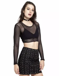 Tripp NYC Long Sleeve Crop Fishnet Top 8 Tripp NYC Long Sleeve Crop Fishnet Top -Kreepsville Sales FN4617 BLK S