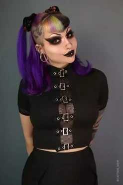 Winona Buckle Top -Kreepsville Sales Goth Fishnet Crop Top