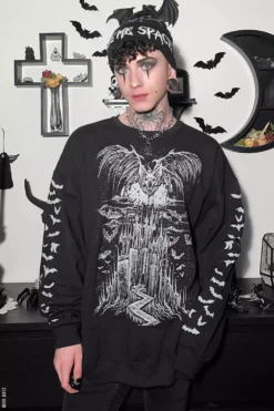 Vampire Castle Sweatshirt W/ Bat Sleeves [BLACK/WHITE]