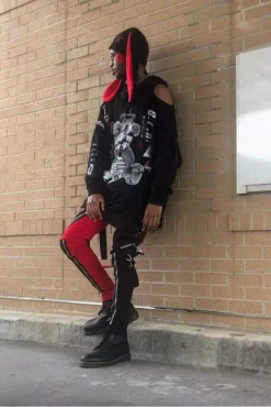 Tripp NYC Split Leg Bondage Pants [Black/Red] -Kreepsville Sales GrungeGoth