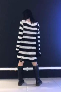White/Black Striped Distressed Sweater -Kreepsville Sales H44d35e9fc7f64101afe0c6ed737eb425Ucopy