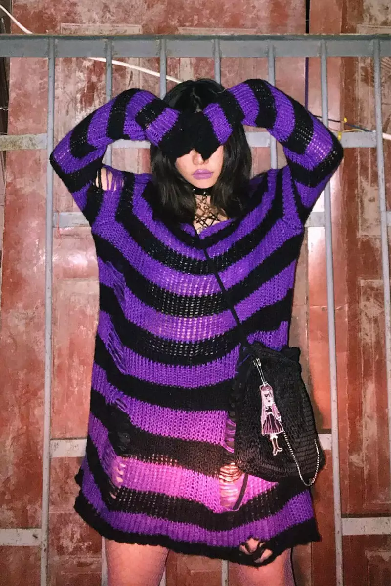 Purple/Black Striped Distressed Sweater 5 Purple/Black Striped Distressed Sweater - Image 3