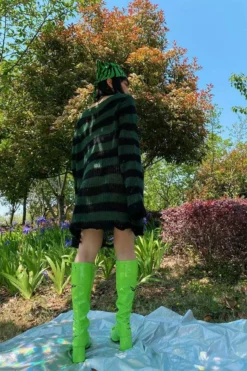 Dark Forest Green/Black Striped Distressed Sweater -Kreepsville Sales H9b23f3e09e294d29b107cab7286c394czcopy