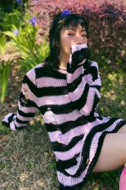Pastel Pink/Black Striped Distressed Sweater -Kreepsville Sales Ha0112ff0b1e241de880a87500ce0e14etcopy