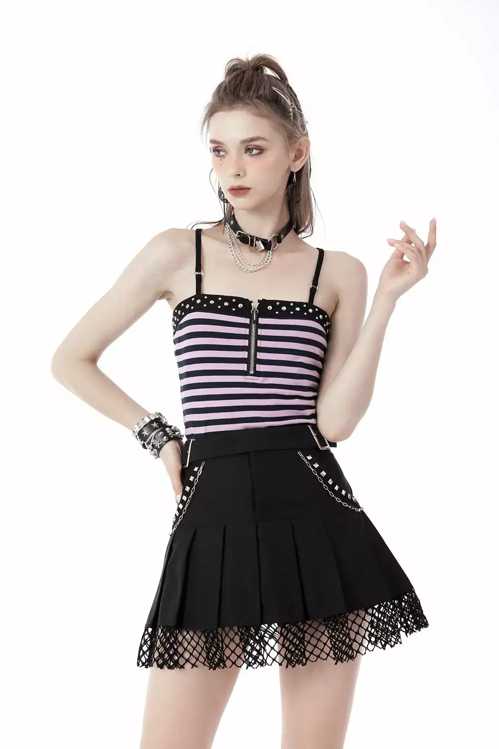 High Waisted Punk Pleated Skirt 3 High Waisted Punk Pleated Skirt