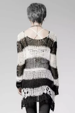 Punk Rave Damage Striped Sweater [Black/White] -Kreepsville Sales IMG 4762
