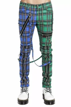 Tripp Split Leg Bondage Pants [Blue/Green Plaid]