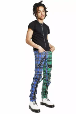 Tripp Split Leg Bondage Pants [Blue/Green Plaid] -Kreepsville Sales IS103MP BLUGRNPLD FL