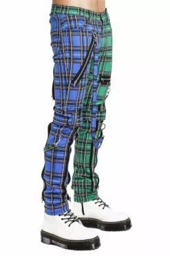 Tripp Split Leg Bondage Pants [Blue/Green Plaid] -Kreepsville Sales IS103MP BLUGRNPLD S