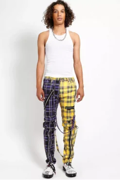 Tripp NYC Split Leg Bondage Pants [Purple/Yellow Plaid] -Kreepsville Sales IS103MP PURPLEYELLOW FULL