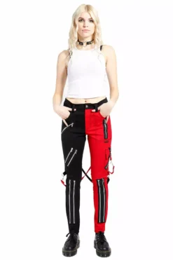 Tripp Ladies Split Leg Bondage Pants [Black/Red] -Kreepsville Sales IS4420 BLKRED FL