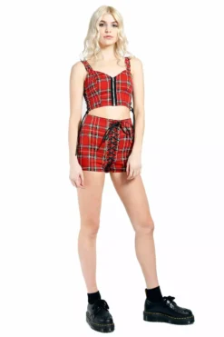Tripp NYC High Waist Corset Shorts [Red Plaid] -Kreepsville Sales IS9456P REDPLD FL
