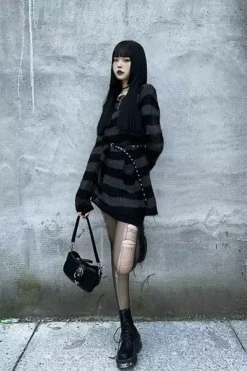 Grey/Black Striped Distressed Sweater -Kreepsville Sales L g0159834951copy