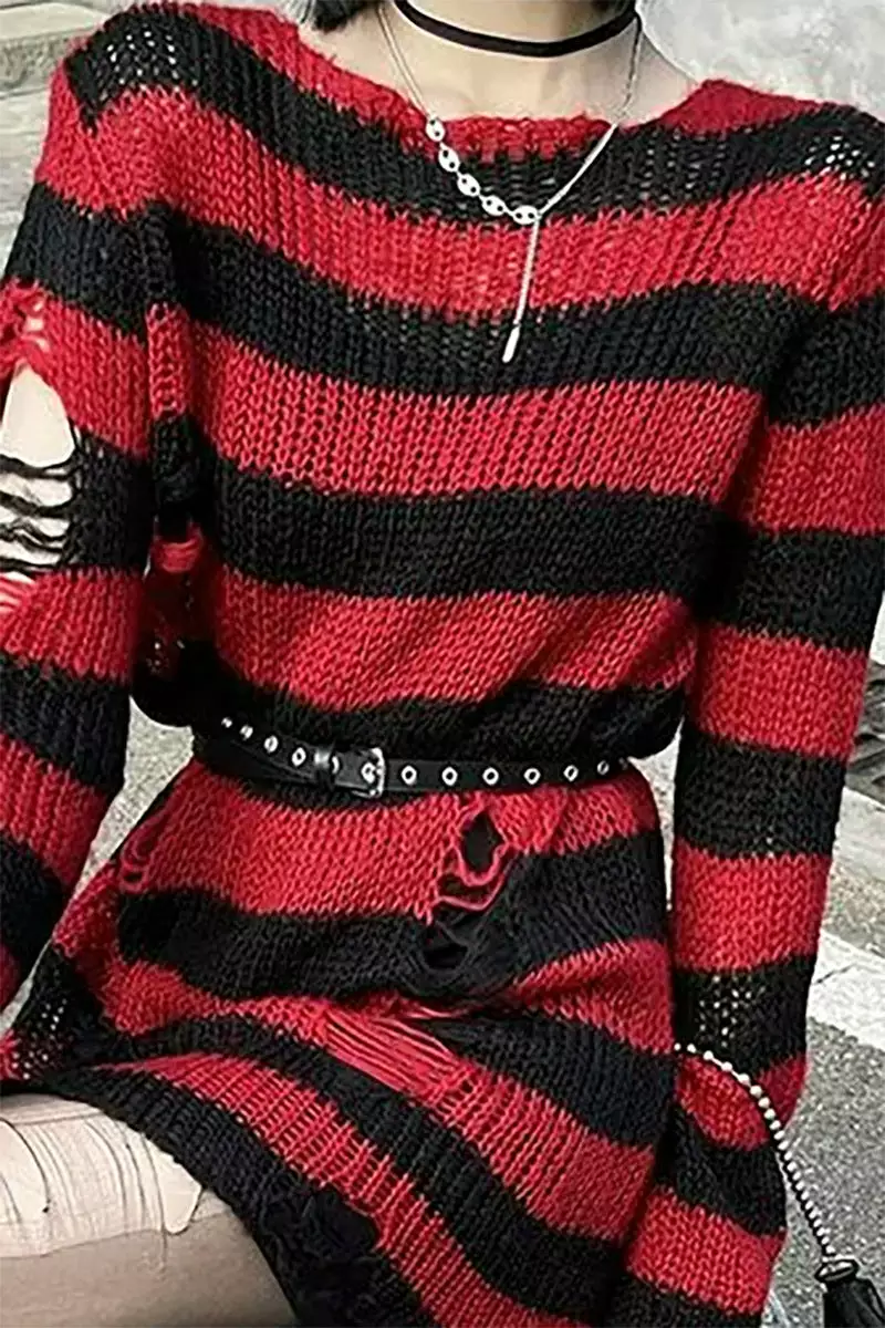 Red/Black Striped Distressed Sweater 10 Red/Black Striped Distressed Sweater - Image 8