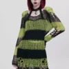 Bleed Green Striped Sweater [BLACK/GREEN] -Kreepsville Sales Lime Green Goth Sweater