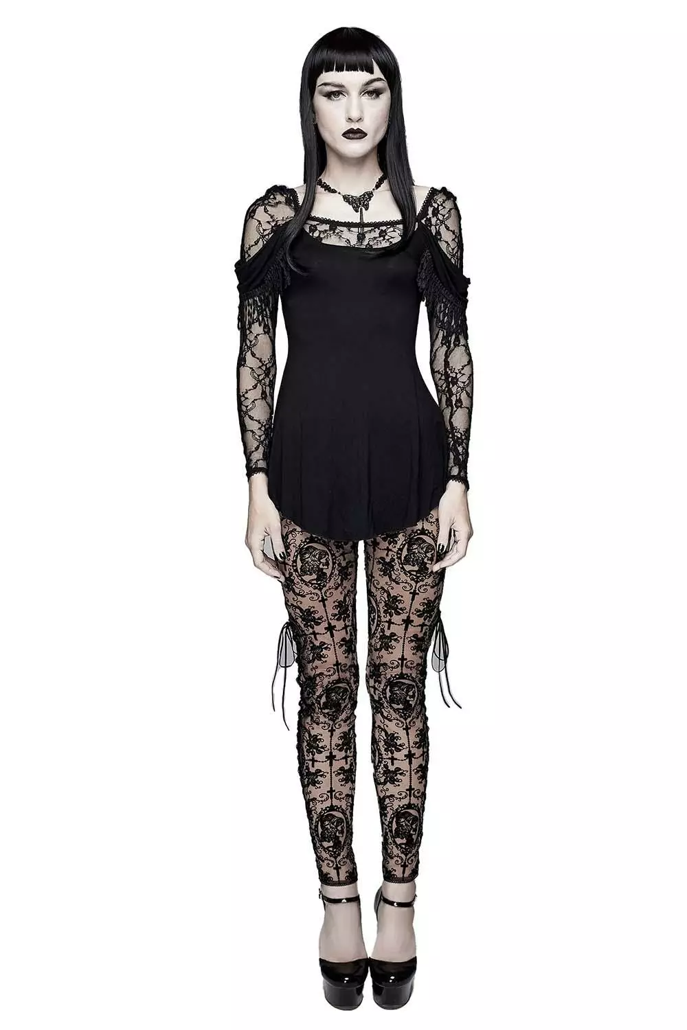 Bathory Edwardian Cameo Mesh Leggings 4 Bathory Edwardian Cameo Mesh Leggings - Image 2