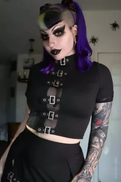 Winona Buckle Top -Kreepsville Sales Sexy Gothic Mesh Crop