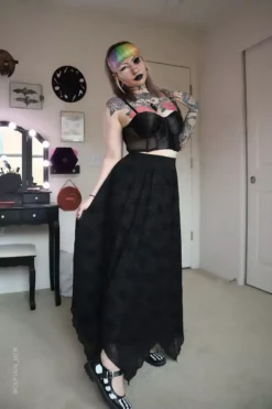 Spider Web Mesh Maxi Skirt [with Liner] -Kreepsville Sales Spider web mesh maxi skirt with liner4 600x900copy