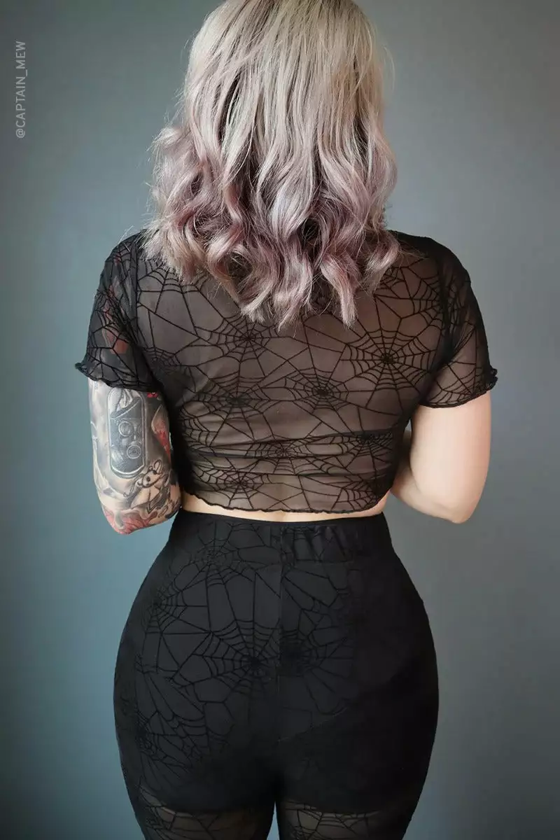 Spiderweb Mesh Short Sleeve Crop Top 6 Spiderweb Mesh Short Sleeve Crop Top - Image 4