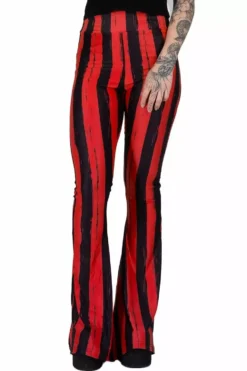 Distressed Striped Hellz Bellz Bell Bottoms [BLACK/RED]