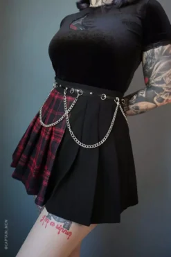 Tartan Pleated Chain Mini Skirt -Kreepsville Sales Tartan chain pleated skirt3 600x
