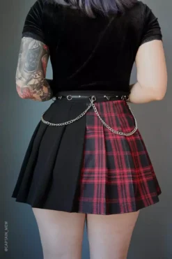 Tartan Pleated Chain Mini Skirt -Kreepsville Sales Tartan chain pleated skirt4 600x