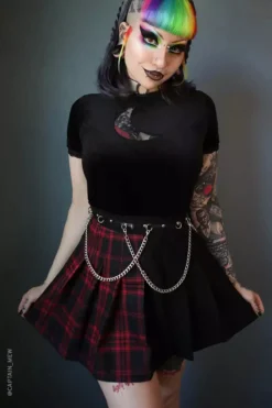 Tartan Pleated Chain Mini Skirt -Kreepsville Sales Tartan chain pleated skirt5 600x