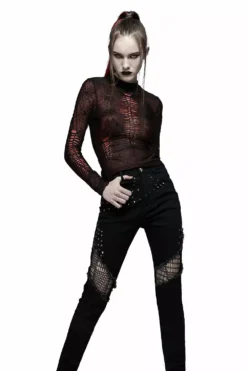 Weaving Webs Mesh Top [RED] -Kreepsville Sales WT 695TCF BK RD 01