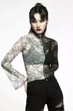 Ghost Bones Mismatched Mesh Top [BLACK/WHITE] -Kreepsville Sales WT 727TCF BW 03