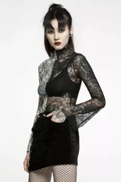 Ghost Bones Mismatched Mesh Top [BLACK/WHITE] -Kreepsville Sales WT 727TCF BW 07