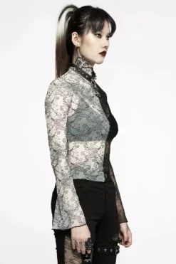 Ghost Bones Mismatched Mesh Top [BLACK/WHITE] -Kreepsville Sales WT 727TCF BW 09