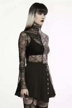 Pink Stitches Mismatched Mesh Top [BLACK/PINK] -Kreepsville Sales WT 727TCF PINK 01