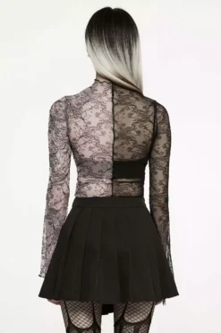 Pink Stitches Mismatched Mesh Top [BLACK/PINK] -Kreepsville Sales WT 727TCF PINK 03