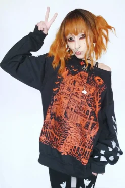 Haunted Mansion Sweatshirt [Pumpkin Orange] -Kreepsville Sales Womens Haunted Mansion Oversized Shirt