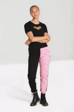 Duo Bat Jeans [PINK] -Kreepsville Sales Womens High Waisted Pastel Goth Pants