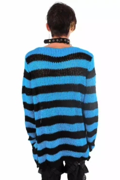 Pastel Blue/Black Striped Distressed Sweater -Kreepsville Sales blue sweater 03 80afa162 80b1 4f72 b7db 033e3ce77f0e