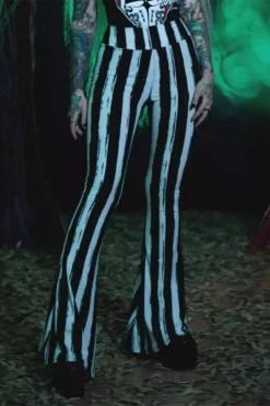 Distressed Beetlejuice Striped Hellz Bellz Bell Bottoms [BLACK/WHITE]