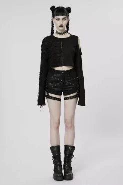 Wicked Wednesday Crop Top [BLACK] -Kreepsville Sales cold shoulder goth top