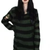 Dark Forest Green/Black Striped Distressed Sweater -Kreepsville Sales dark green sweater