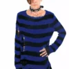 Midnight Blue/Black Striped Distressed Sweater 2 Midnight Blue/Black Striped Distressed Sweater -Kreepsville Sales darkblueSweater