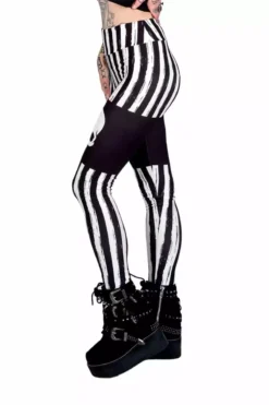 Black & White Striped Skull Leggings -Kreepsville Sales dddf