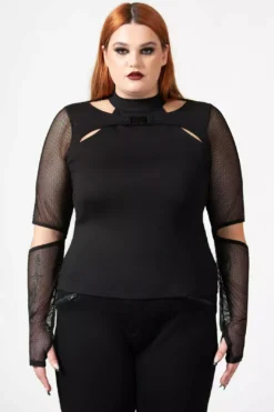 Lazer Beam Fishnet Sleeve Top -Kreepsville Sales fs