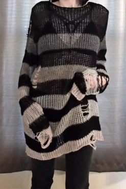 Gradient Gray Striped Distressed Sweater -Kreepsville Sales fsdgdsdfgcopy
